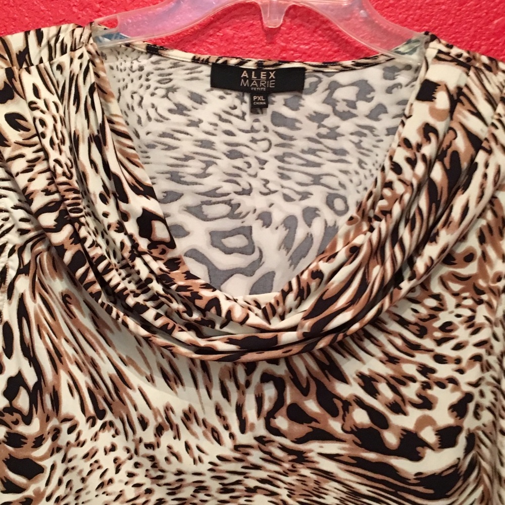 ALEX MARIE-ANIMAL PRINT TOP WITH COWELL NECK. - Picture 2 of 7
